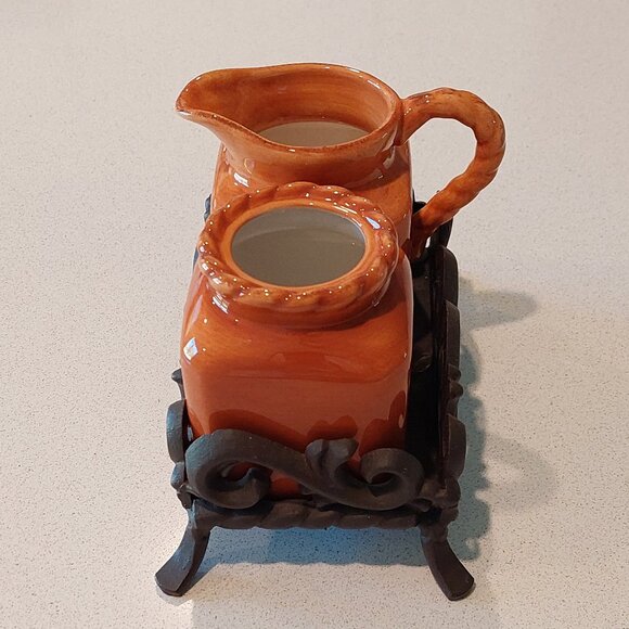 Artimino Earthenware Tuscan Countryside Vintage Terracotta Creamer & Sugar Set - Picture 2 of 16